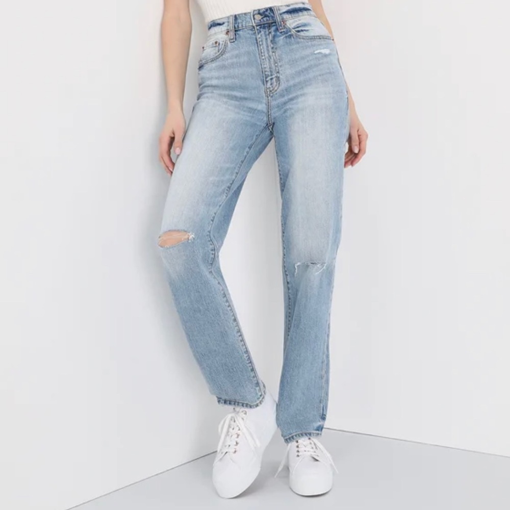 Sundaze Light Wash Distressed Denim High Rise Dad Jeans